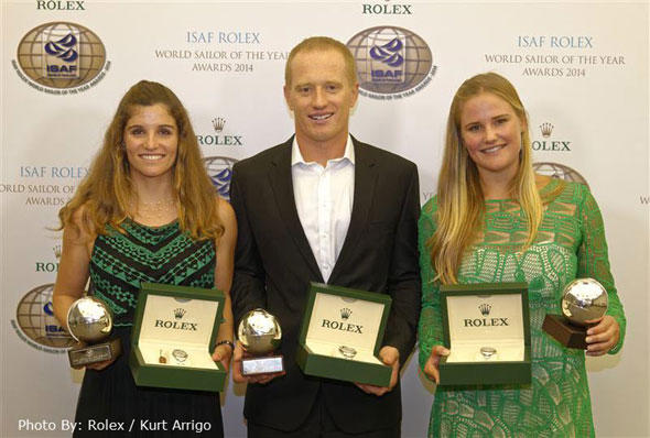 2014 ISAF Rolex World Sailors Of The Year: Martine Grael (BRA), Jimmy Spithill (AUS) und Kahena Kunze (BRA) (von links nach rechts)