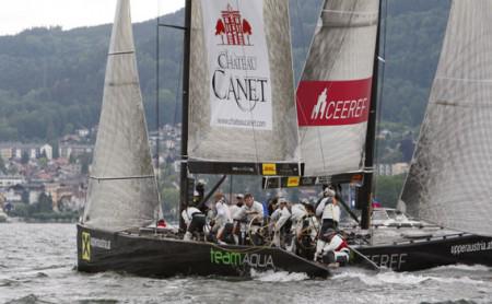 Cameron Appleton (links) setzte sich gegen Paul Cayard auf Cereef durch und gewann den MR-Bewerb