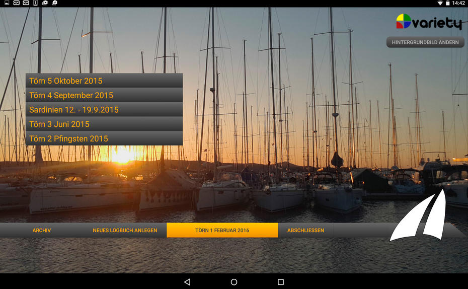 Startbildschirm der Logbuch-App WeSail